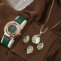 Nouveau femmes diamant clouté en cuir femmes montre coloré strass goutte d'eau boucles d'oreilles anneaux collier montre à Quartz ensemble de bijoux