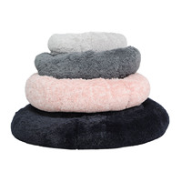 Hunde-Schaukelbett Donut-Form Weiches Rundes Kunstfell Einfarbiges Muster Wasserdichtes Lustiges Plüschbett