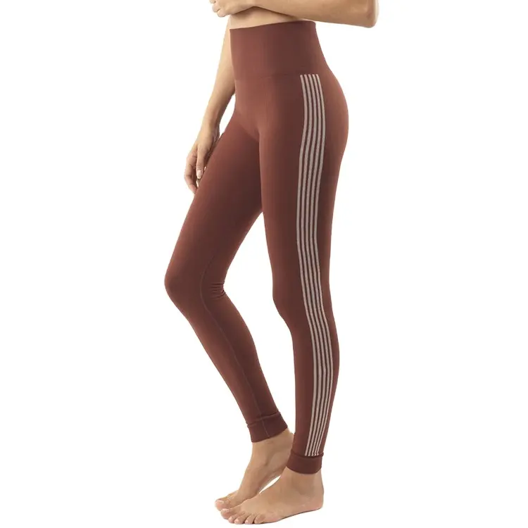 Vendita calda di alta qualità cacao pianura modelli in maglia senza soluzione di continuità Fitness a vita alta sport stretto donne Yoga Leggings