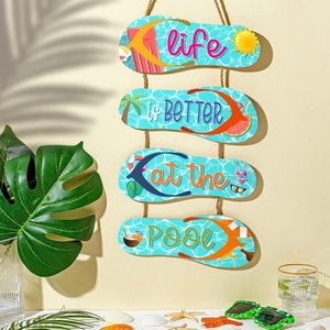 Letrero de Pared de Madera Estilo Art Deco con Diseño de Chanclas de Playa, Decoración de Verano con Cuerdas para Hogar, Hotel, Baño, Cumpleaños, Temática Oceánica - Product Image 1