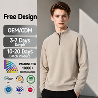 Sweat-shirt pull vintage en coton tricoté, coupe ample, col en V, demi-zip, teint en pièce, 300g, design uni, pour homme