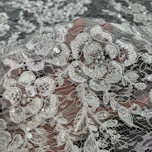 Dentelle florale brodée <span class=keywords><strong>de</strong></span> perles éclatantes, simple et élégante, broderie florale, robe <span class=keywords><strong>de</strong></span> mariée, dentelle française - Product Image 1