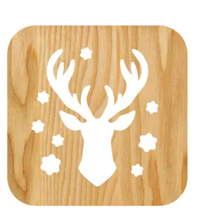 Deer Head Small Wooden Lamp 19*19*3cm Lamp 3D USB LED Table Light Switch Control Wood Carving merry Christmas lamp