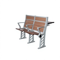 Chaise de salle de conférence en bois avec structure en alliage d'aluminium, design moderne et minimaliste, accoudoirs, chaise fixe pour salle de cours et école
