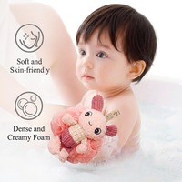 Éponge de bain en forme de lapin de dessin animé, double face, en peluche et en filet PE, pour un bain doux des enfants