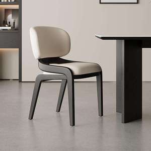 Nordic Solid Wood Dining Chair, Modern Minimalist Home Office Chair with Backrest, Designer Italian Style, Lambswool - Product Image 2