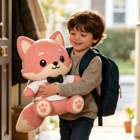 Peluche personnalisée OEM en minky de qualité supérieure avec technique de broderie, adorable renard rose en peluche doux de dessin animé