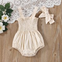 Ensemble Estival Sans Manches en Coton pour Nouveau-né : Combinaison & Bandeau à Nœud – Tenue Tendance 2 Pièces pour Bébé Fille