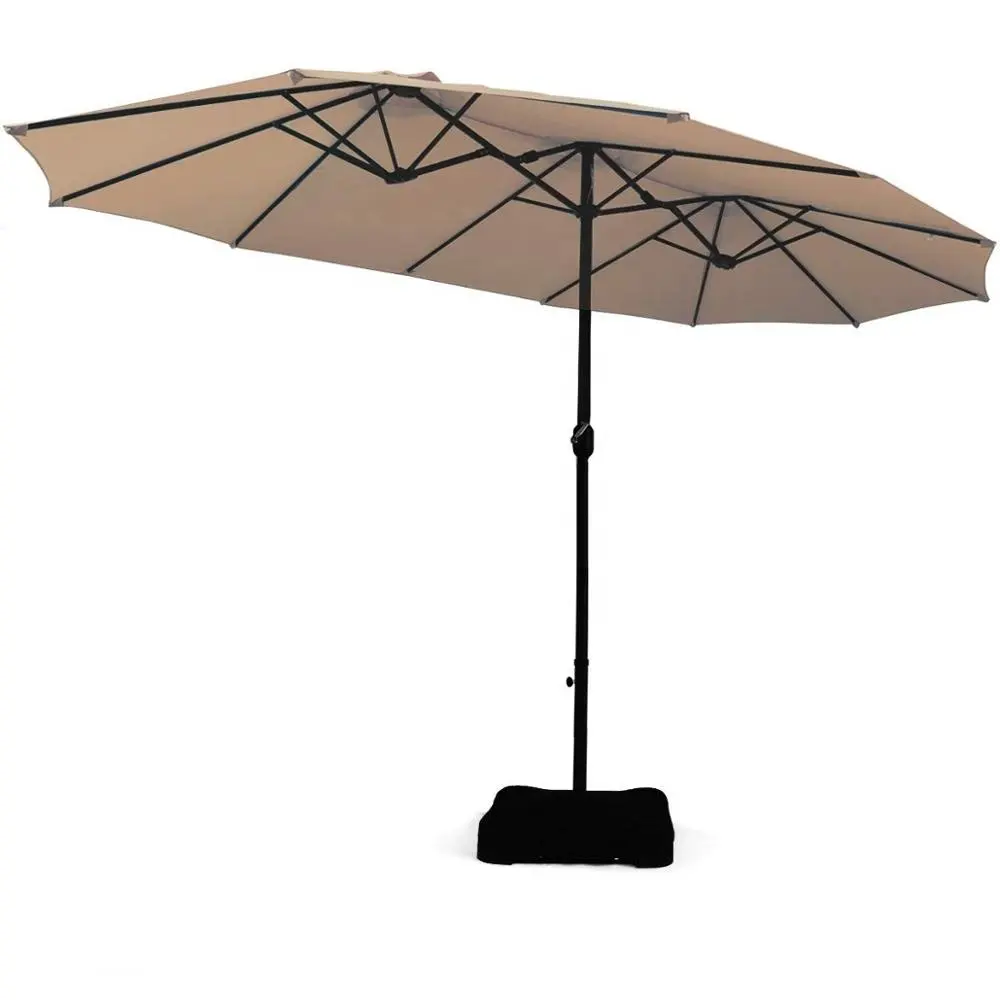 Fabriek Direct Te Koop 15x9ft Dubbelzijdige Outdoor Twin Patio Markt Paraplu Met Zandzak Basis Extra Grote Parasol Met Crank