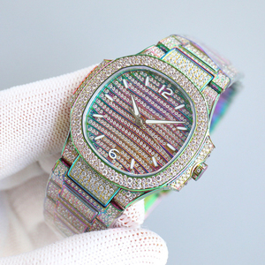 Montre de luxe élégante de qualité 5A avec finition laser irisée, entièrement sertie de diamants, cadran tendance et raffiné, montre personnalisée de pointe - Product Image 2