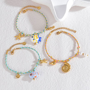 Hawaiian 316L Stainless Steel Wholesale Fashion <b>Bracelets</b> & <b>Bangles</b> 14k 18k Gold Plated Ocean Starfish String <b>Bracelet</b> for Women - Product Image 1