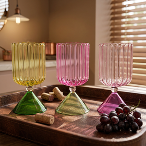 Colored <b>Glass</b> Tumblers 400 ml Ribbed Drinking <b>Glasses</b> Raised Base <b>Juice</b> Water Party Barware - Product Image 5