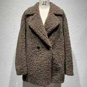 Abrigo Clásico de Mujer en Piel Sintética Marrón Rizada, Chaqueta Estilo Teddy Cálida y de Alta Densidad que No Suelta Pelo, Ropa de Invierno con Botones a Presión - Product Image 1