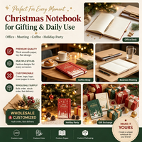 Carnet de Noël personnalisé avec bande élastique, couverture imprimée en couleur, logo personnalisé et pages intérieures, plusieurs styles de design