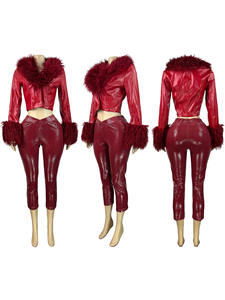 G01579C 2025 خريف/شتاء مبيعات ساخنة للنساء: سترات فرو بأكمام طويلة مع أطقم شورت - Product Image 4