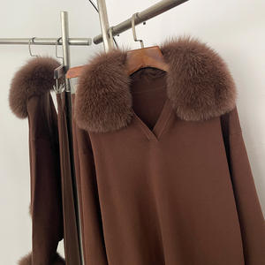 بيع بالجملة أساور بياقة من فرو الثعلب الناعم الفاخر سروال طويل للخريف واسع الساق سترة نسائية 2 طقم - Product Image 4