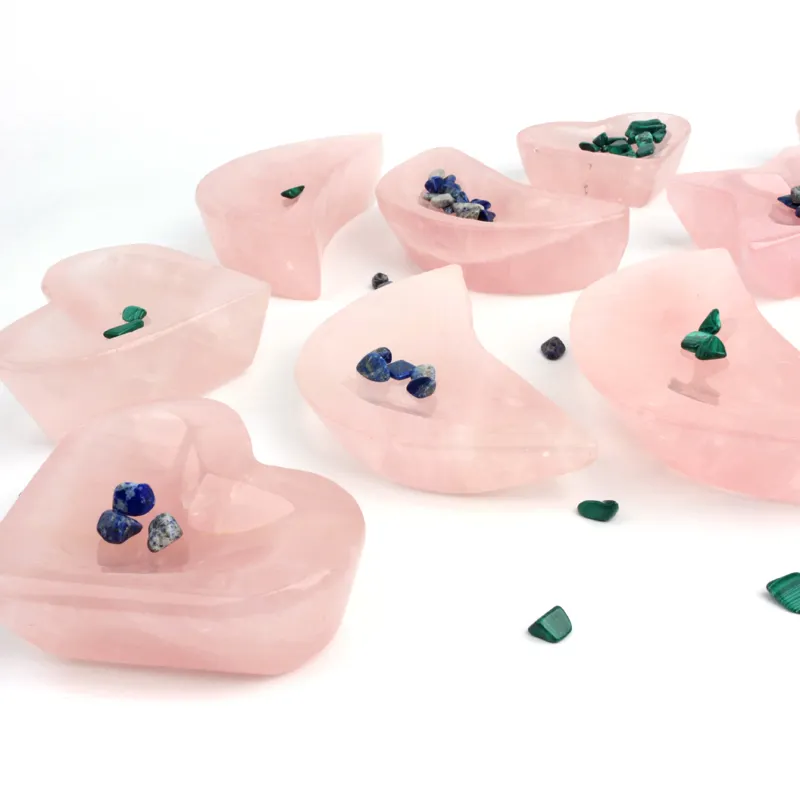 Hand Carved Hot Sale Natural Crystal Rose Quartz Bowls For Fengshui And Home Decoration