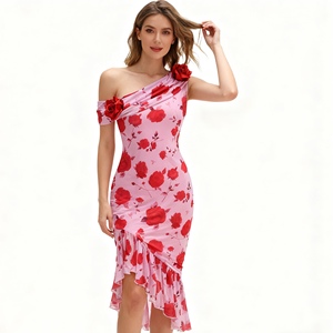 Nouvelles robes sexy pour femmes, à épaules dénudées, à volants floraux, tendance - Product Image 3