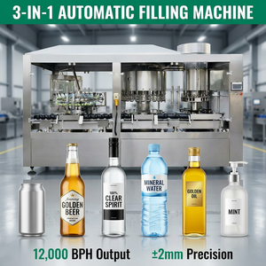 Machine de remplissage cosmétique automatique 3-en-1 pour sérum, essence et huile de soin en flacon de verre pour animaux de compagnie, avec ligne de lavage, remplissage et bouchage - Product Image 1