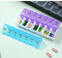 Boîte à pilules personnalisée avec logo, double rangée, 14 compartiments, organiseur de médicaments portable hebdomadaire, étui de voyage 7 jours avec impression de texte en anglais