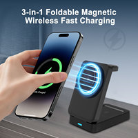 Station de charge sans fil magnétique portable 3 en 1 pour iPhone, iWatch, AirPods, 15W, support de charge sans fil pliable pour téléphone et écouteurs