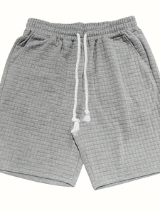 Design chic hommes taille moyenne Plaid Texture tricot Shorts décontracté et à la mode Shorts d'été avec poches à cordon pour livraison directe - Product Image 5