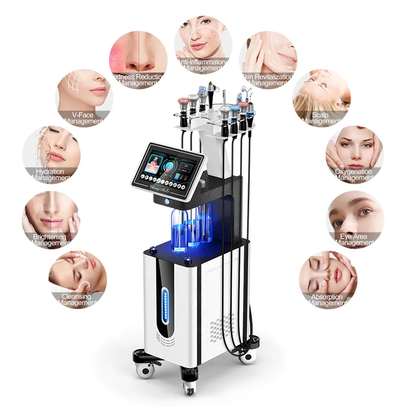 Utilisation en salon 11 en 1 hydro machine faciale eau oxygène RF ultrasons hydrodermabrasion jet d'oxygène machine faciale