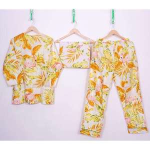 Conjunto de Pijama Vintage 100% Algodón Satinado, Transpirable, Cintura Elástica, Fabricante Indio, Calidad de Exportación, Ropa de Dormir Estampada para Mujer - Product Image 5