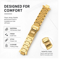 Brushed Polished Gold Metal Watch Strap Solid Stainless Steel Replacement Band Secure Folding Clasp Bracelet