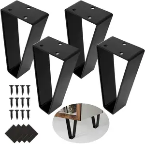 Mobiliário pernas de ar alto e médio moderno, mobiliário pernas de sofá de metal preto acabamento armário de sofá de mesa 4 peças conjunto