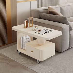 Mesa de Centro Moderna Minimalista con Superficie de Piedra, Móvil, con Almacenamiento, para Sala de Estar o Dormitorio - Product Image 3