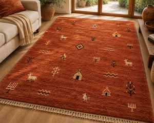 Tapis Gabbeh en laine noué à la main de haute qualité, tapis artisanal haut de gamme, motif géométrique, dos antidérapant pour maison de luxe - Product Image 1
