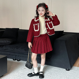 Set in Stile Chanel per Bambine Linda, <span class=keywords><strong>Abbigliamento</strong></span> Invernale per <span class=keywords><strong>Capodanno</strong></span>, Completo Due Pezzi con Gonna - Product Image 1
