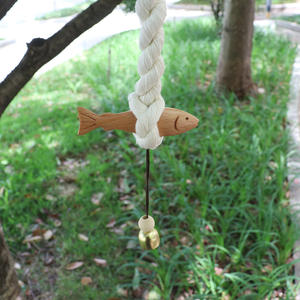 Neue Glücks münze Holz Fisch geformte Baumwolle Seil Knoten Holz Fisch Dekoration Massivholz geschnitzte Möbel Wand dekoration - Product Image 5