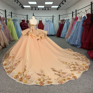 Vestido de Fiesta Naranja Dy6934 con Lentejuelas y Cuentas, Escote Corazón, Brillante, Elegante, para Baile de Graduación, con Cola de Capilla - Product Image 6