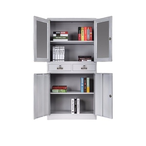 Armoire de rangement de bureau moderne à 2 tiroirs en métal, vitrine en acier et verre, finition thermolaquée pour hôtels, appartements, chambres - Product Image 2