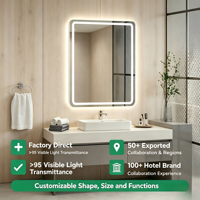 Miroir de salle de bain LED à température de couleur réglable, rétroéclairé, mural, prix d'usine, pour hôtels de luxe