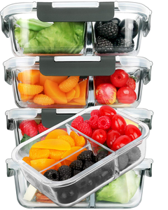 <b>3</b> Divided Food Container Bento Box Compartment with PP Lid Airtight Microwave and Dishwasher Safe - Product Image 1