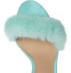 حذاء نسائي أزرق مثير موديل 2023 بكعب عالي وجميل من الفراء, صندل نسائي جذاب بكعب عالي مناسب للحفلات ، حذاء أنيق يغطي الكاحل - Product Image 3