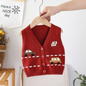 Chaleco de punto acrílico con diseño de dibujos animados para bebé, cárdigan con cuello en V, chaleco de lana de manga larga para bebé, ropa exterior con bordado y hilos sueltos - Product Image 2