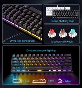 <span class=keywords><strong>Clavier</strong></span> de jeu à interrupteurs bleus 60 % compact pour <span class=keywords><strong>gamer</strong></span>, 61 touches, rétroéclairage <span class=keywords><strong>arc</strong></span>-<span class=keywords><strong>en</strong></span>-<span class=keywords><strong>ciel</strong></span>, filaire, blanc, mécanique pour PC - Product Image 2