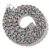 Collier chaîne cubaine 14 mm multicolore entièrement pavé de zircons, collier cubain Miami épais serti de strass CZ, bijoux hip-hop pour hommes