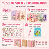 Livre de Matériaux Autocollants PET Scènes Miniatures 8 Scénarios de Simulation Isométriques 3D pour Décoration de Magasins, Cafés, Restaurants, Collages Décoratifs, Cadeau pour Filles