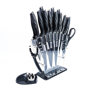 2023 vendita calda di colore nero in acciaio inossidabile 17 pezzi affilacoltelli da cucina formaggio <span class=keywords><strong>Pizza</strong></span> Chef <span class=keywords><strong>Set</strong></span> di <span class=keywords><strong>coltelli</strong></span> e supporto per lama in acrilico - Product Image 4
