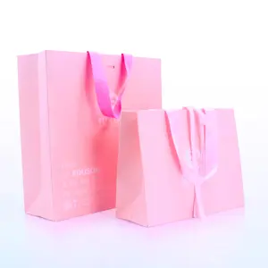 재활용 사용자 정의 로고 인쇄 선물 의류 신발 식료품 핑크 디자인 고급 쇼핑백 소매 하드 크래프트 종이 가방