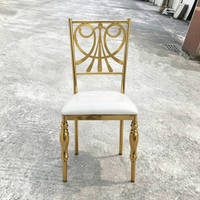 Chaises empilables décoratives de luxe dorées avec dossier miroir et coussin rembourré pour salles de réception et événements traiteur