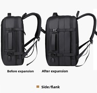 Tas Ransel PU Logo Kustom untuk Perjalanan, Tas Bisnis Pria, Tas Ransel Laptop Travel Kapasitas Besar yang Dapat Diperluas Dengan USB
