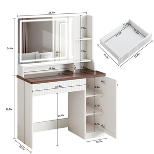 Factory Direct Bedroom Dresser Furniture Fluted Drawer Vanity Makeup Desk with <b>LED</b> <b>Mirror</b> - Product Image 6