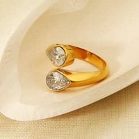 Bague en acier inoxydable plaqué or 18 ct avec incrustation de zircon, goutte d'eau, croix ouverte pour femme, design simple, style Ins