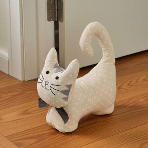 Butoir de porte chat mignon blanc à pois, butoir de porte 3D en forme de chat, fixation au sol, décoration domestique - Product Image 2